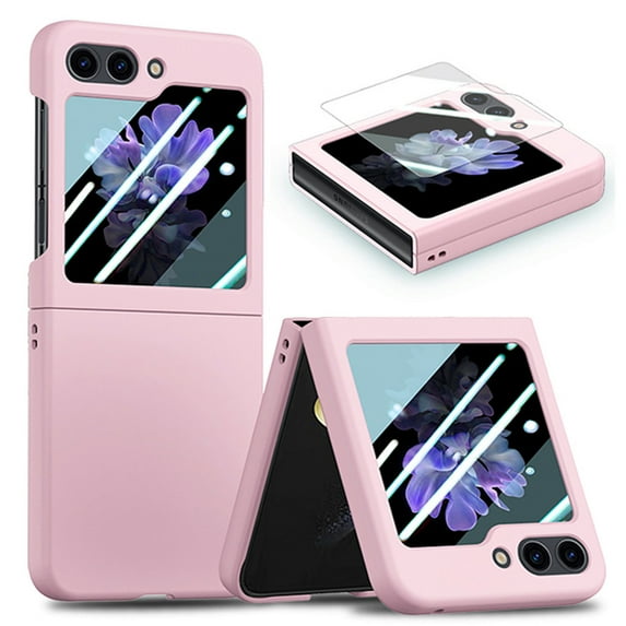 Case for Samsung Galaxy Z Flip5 Skin-Friendly Folding Case, Slim Rugged PC Cover with Screen Protective Film, Full Coverage Shockproof Anti-Scratches Case for Samsung Galaxy Z Flip5,Pink