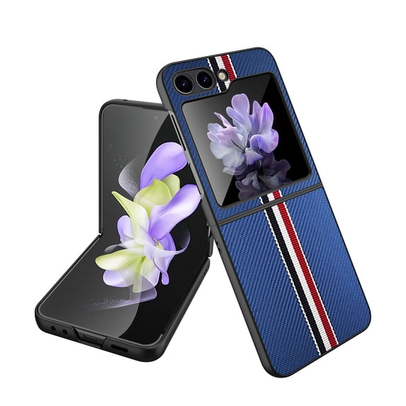 Case for Samsung Galaxy Z Flip5, Twill Pattern Slim Protective Cover for Samsung Galaxy Z Fold5, Skin-Friendly PU Leather+PC Military Grade Shockproof Lens Protection Case with Anti-Slip Strip,Blue