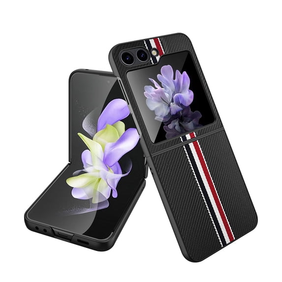 Case for Samsung Galaxy Z Flip5, Twill Pattern Slim Protective Cover for Samsung Galaxy Z Fold5, Skin-Friendly PU Leather+PC Military Grade Shockproof Lens Protection Case with Anti-Slip Strip,Black