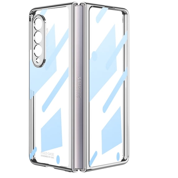 Case for Samsung Galaxy Z Fold 3 5G, Electroplating Shell with Tempered Film,All-inclusive Protection Thin and Light Shockproof Clear Phone Cover For Samsung Galaxy Z Fold 3 5G,Silver