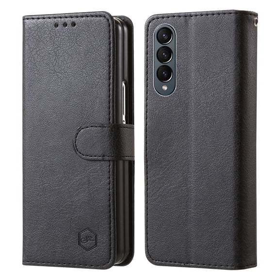 Case for Samsung Galaxy Z Fold 3 5G, Vintage PU Leather Card Slots Book Case Magnetic Buckle Shock-Absorbing Protective Flip Case Compatible with Samsung Galaxy Z Fold 3 5G - Black