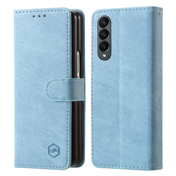 Case for Samsung Galaxy Z Fold 3 5G, Vintage PU Leather Card Slots Book Case Magnetic Buckle Shock-Absorbing Protective Flip Case Compatible with Samsung Galaxy Z Fold 3 5G - Lightblue