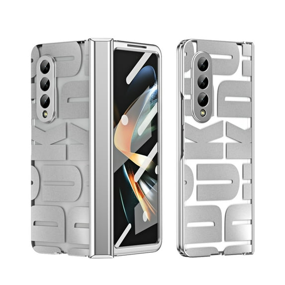 Case for Samsung Galaxy Z Fold 3 5G, Z Fold 3 Case Clear Plating PC Cover with Hinge Protection, Build-in Tempered Glass Screen Protector Anti-fingerprint Full Body Protection, Silver