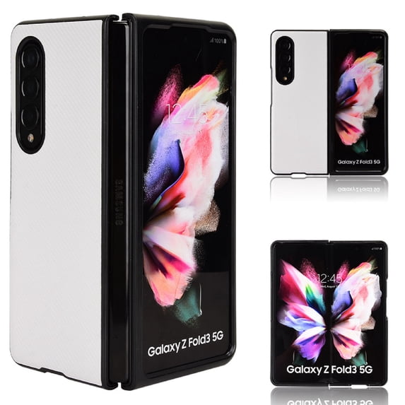 Case for Samsung Galaxy Z Fold 3, Carbon Fiber Leather Soft TPU Shockproof Drop Resistant Anti-Scratches Slim Folding Cover for Samsung Galaxy Z Fold 3,White