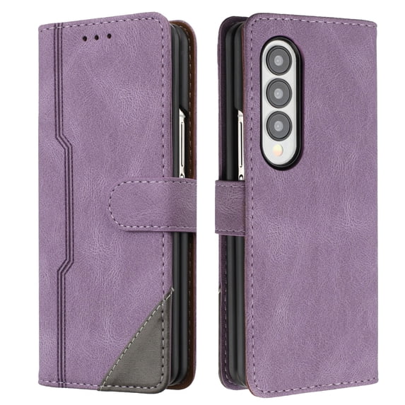 Case for Samsung Galaxy Z Fold 3, PU Leather Wallet Folio Card Holder Shockproof Drop Protection Wireless Charging Phone Case Cover Compatible with Samsung Galaxy Z Fold 3, Purple