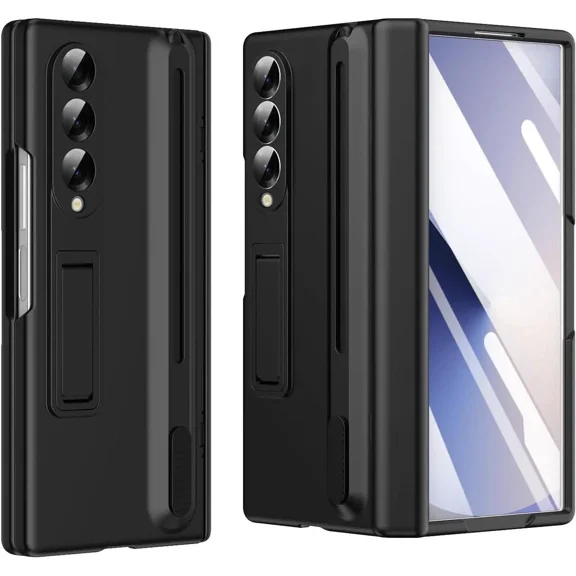 Case for Samsung Galaxy Z Fold 3 with S Pen Holder and Stylus & Invisible Kickstand, Full Body Hinge Built-in Screen Protector Fold3 Phone Cover for Samsung Z Fold 3 Case with S Pen Slot