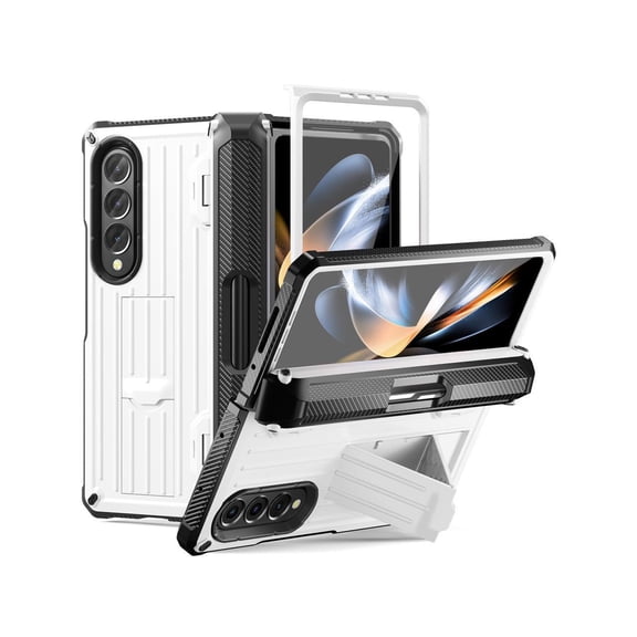 Case for Samsung Galaxy Z Fold 4 2022 5G, Military-Grade Full-Body Shockproof Rugged Bumper Case Cover with Built-in Screen Protector & Kickstand & S Pen Slot White