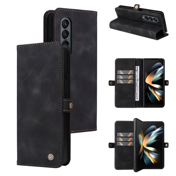Case for Samsung Galaxy Z Fold 4 5G, Case with Card Holder Slots Shockproof PU Leather Wallet Case RFID Blocking Stand Flip Folio Cover Compatible with Samsung Galaxy Z Fold 4 5G, Black