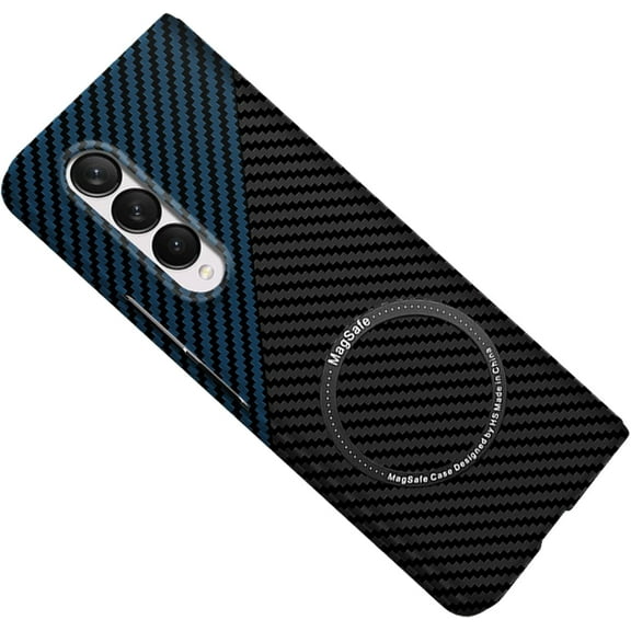Case for Samsung Galaxy Z Fold 4 5G Case Compatible with MagSafe Charger Carbon Fiber Minimalist Style Slim Fit Anti-Scratch Shockproof Cover, Black&Blue