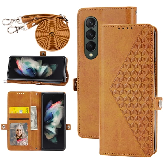 Case for Samsung Galaxy Z Fold 4 5G, Magnetic Matte Premium PU Leather Stand Flip Cover with Card Slots and Wallet, Shockproof and Full Body Protection Compatible with Z Fold 4 - Yellow