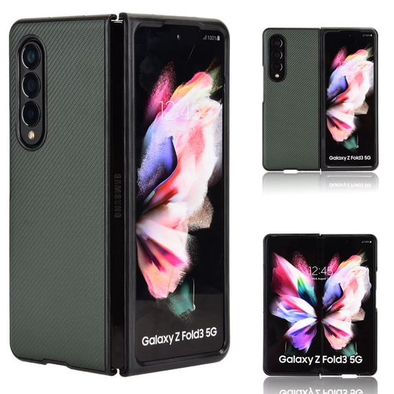 Case for Samsung Galaxy Z Fold 4, Carbon Fiber Leather Soft TPU Shockproof Drop Resistant Anti-Scratches Slim Folding Cover for Samsung Galaxy Z Fold 4,Green