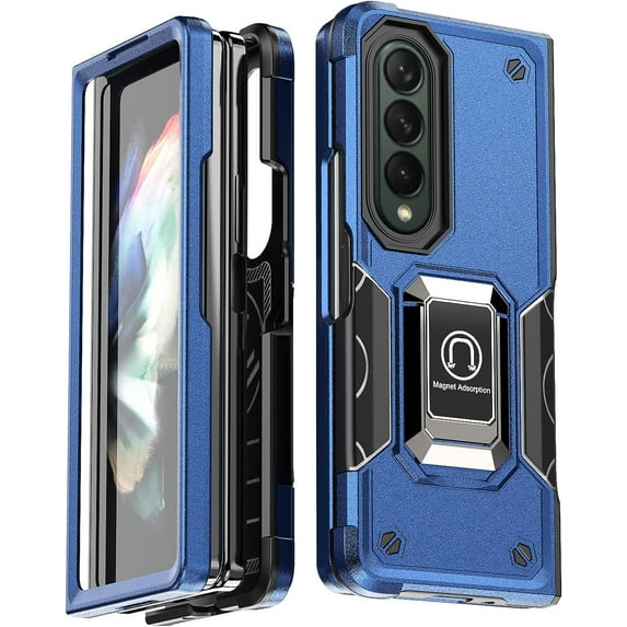 Case for Samsung Galaxy Z Fold 4 Case Kickstand Holder Built-in Magnetic Car Mount Shockproof Camera Protective Case for Samsung Galaxy Z Fold 4 Phone Case (Blue)