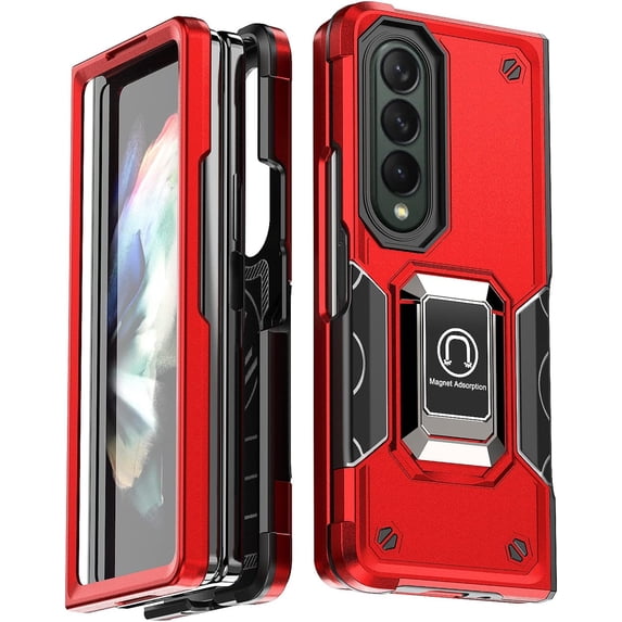 Case for Samsung Galaxy Z Fold 4 Case Kickstand Holder Built-in Magnetic Car Mount Shockproof Camera Protective Case for Samsung Galaxy Z Fold 4 Phone Case (Red)