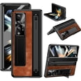 thumbnail image 1 of Case for Samsung Galaxy Z Fold 4 with Stylus & S Pen Holder, Kickstand Alloy CD Camera Protector Vintage Classic Leather Mil-Grade Protection Anti-Scratch Shockproof Protective Case, Brown, 1 of 14