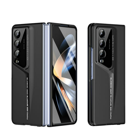 Case for Samsung Galaxy Z Fold 4 with Tempered Glass Screen Protector and Camera Lens Protector, Hard PC Shockproof Anti-Fingerprint Slim Frosted Rugged Cover for Samsung Galaxy Z Fold 4, Black