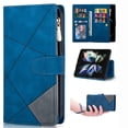 thumbnail image 1 of Case for Samsung Galaxy Z Fold 4 Zipper Wallet Case, Large Capacity Card Slots Cash Hoider Zipper Pocket Premium PU Leather Flip Cover with Wrist Strap Magnetic Clasp Kickstand Shockproof Case,Blue, 1 of 6