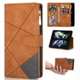 thumbnail image 1 of Case for Samsung Galaxy Z Fold 4 Zipper Wallet Case, Large Capacity Card Slots Cash Hoider Zipper Pocket Premium PU Leather Flip Cover with Wrist Strap Magnetic Clasp Kickstand Shockproof Case,Brown, 1 of 6
