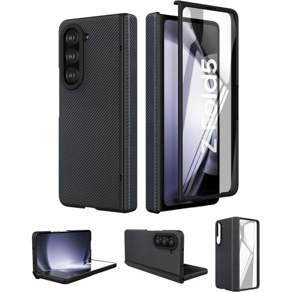 Case for Samsung Galaxy Z Fold 5 (2023) with Built-in Cover Screen Protector & Hinge Protection, Slim Hard PC + PU Protective Phone Case for Galaxy Z Fold5 5G - Graphite