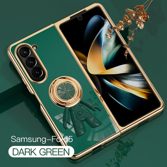 Case for Samsung Galaxy Z Fold 5, Luxury Astronaut Ring Hoder Stand Plating Ultra Slim Support Magnetic Car Mount Drop Protective Phone Case Cover for Samsung Galaxy Z Fold 5, Darkgreen