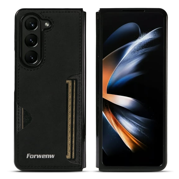 Case for Samsung Galaxy Z Fold 5, Vintage Premium PU Leather Wallet Case with Credit Card Slot Holder Ultra Slim Drop Protective Lightweight Phone Case Cover for Samsung Galaxy Z Fold 5 5G, Black
