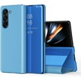 thumbnail image 1 of Case for Samsung Galaxy Z Fold 6 Case Clear View Mirror Makeup Luxury Design Bookstyle Leather Flip Case with Kickstand Shockproof Case Cover for Samsung Galaxy Z Fold 6 QH Blue, 1 of 9