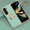 thumbnail image 1 of Case for Samsung Galaxy Z Fold 6 Case with Ring Stand [360° Rotatable Ring Holder Magnetic Kickstand][Support Car Mount] Plating Rose Gold Edge Soft Flexible TPU Luxury Phone Case Cover, Light Cyan, 1 of 11