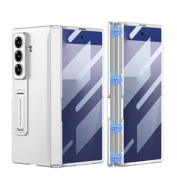 Case for Samsung Galaxy Z Fold 6 with Hidden Stand, Full Body Case with Built-in Screen Protector, Magnetic Hinge Protection, Shockproof Protective Cover for Samsung Galaxy Z Fold 6, Silver