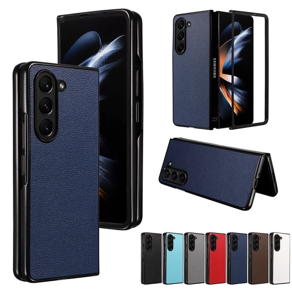Case for Samsung Galaxy Z Fold 6 Lychee Pattern PU Leather Folding Cover, Rugged PC Bumper Shockproof Lens Protection Anti-Scratches Slim Case for Samsung Galaxy Z Fold 6, Darkblue