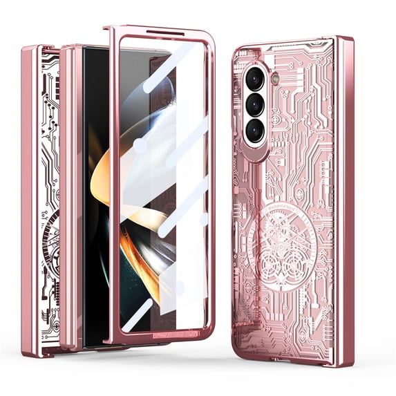Case for Samsung Galaxy Z Fold 6 Plating Texture Mechanical Legend Rugged Folding Cover, with Screen Protector Hinge Protection Shockproof Phone Case for Samsung Galaxy Z Fold 6, Rosegold