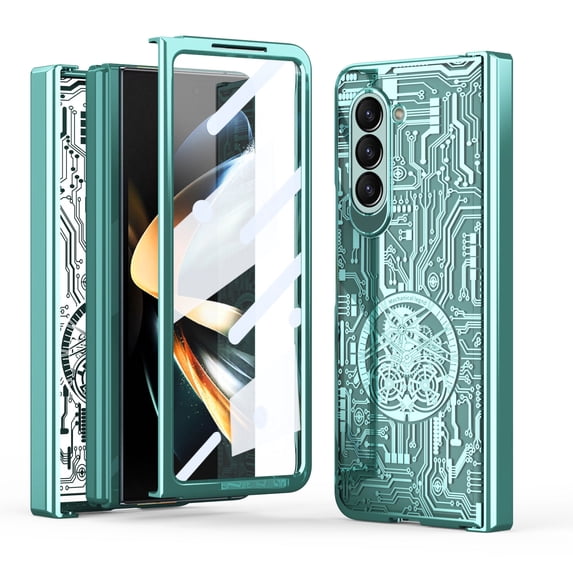 Case for Samsung Galaxy Z Fold 6 Plating Texture Mechanical Legend Rugged Folding Cover, with Screen Protector Hinge Protection Shockproof Phone Case for Samsung Galaxy Z Fold 6, Green