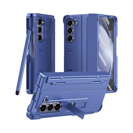 Case for Samsung Galaxy Z Fold 6, with S Pen Holder (Free S Pen) and Adjustable Stand Modes, Built-in Screen Protector Slim All-Inclusive Hard PC Shockproof Case for Samsung Z Fold 6 5G, Blue