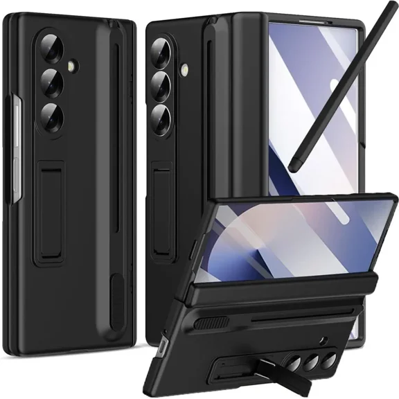 Case for for Samsung Galaxy Z Fold 6 with S Pen Holder and Stylus & Invisible Kickstand, Full Body Hinge Built-in Screen Protector Fold6 Phone Cover for Samsung Z Fold 6 Case with S Pen Slot