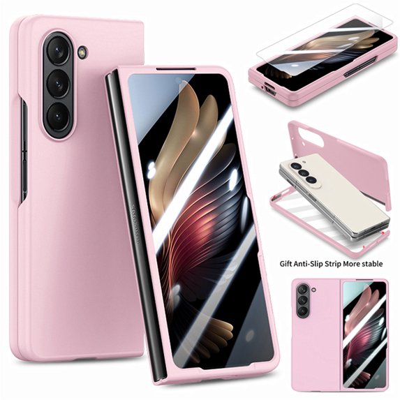 Case for Samsung Galaxy Z Fold 6 Skin-Friendly Folding Case, Slim Rugged PC Cover with Screen Protective Film, Full Coverage Shockproof Anti-Scratches Case for Samsung Galaxy Z Fold 6,Pink