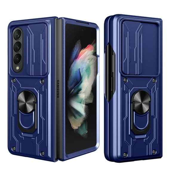 Case for Samsung Galaxy Z Fold 7 with Camera Cover & Kickstand, Sliding Lens Protection 360°Rotate Ring Hybrid Rugged Bumper Shockproof Case Cover for Samsung Galaxy Z Fold 7, Blue