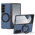 thumbnail image 1 of Case for Samsung Galaxy Z Fold 7, Carbon Fiber Texture, 360 Degree Rotating Ring Bracket, Compatible with MagSafe Wireless Chargers, PC Material Drop Protective Phone Cover for Z Fold 7, Blue, 1 of 7