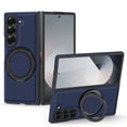 thumbnail image 1 of Case for Samsung Galaxy Z Fold 7, Carbon Fiber Texture, 360 Degree Rotating Ring Bracket, Compatible with MagSafe Wireless Chargers, PC Material Drop Protective Phone Cover for Z Fold 7, Darkblue, 1 of 7