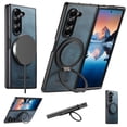 thumbnail image 1 of Case for Samsung Galaxy Z Fold 7, PU Leather + PC Frame, Compatible with MagSafe, Magnetic Rotating Stand, Ultra Slim Shockproof Anti-Scratch Protective Cover, for Men and Women, Blue, 1 of 5