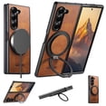thumbnail image 1 of Case for Samsung Galaxy Z Fold 7, PU Leather + PC Frame, Compatible with MagSafe, Magnetic Rotating Stand, Ultra Slim Shockproof Anti-Scratch Protective Cover, for Men and Women, Brown, 1 of 5