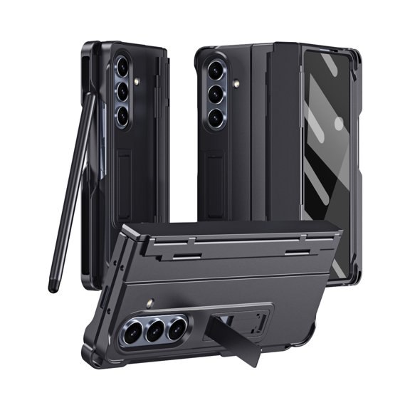 Case for Samsung Galaxy Z Fold 7, with Pen Holder (Free Pen) and Adjustable Stand Modes, Built-in Screen Protector Slim All-Inclusive Hard PC Shockproof Case for Samsung Z Fold 7 5G, Black