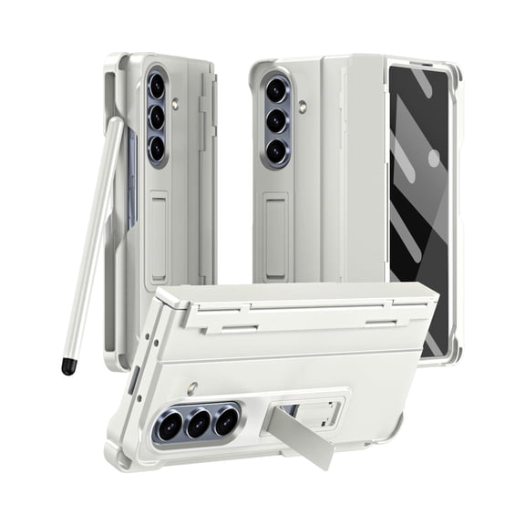 Case for Samsung Galaxy Z Fold 7, with Pen Holder (Free Pen) and Adjustable Stand Modes, Built-in Screen Protector Slim All-Inclusive Hard PC Shockproof Case for Samsung Z Fold 7 5G, White