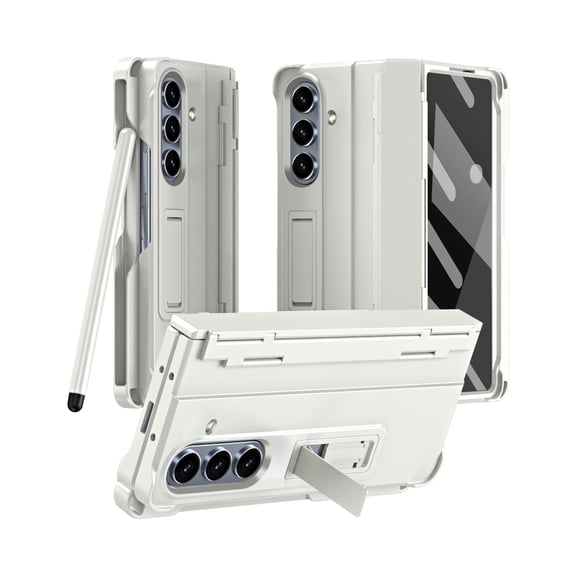 Case for Samsung Galaxy Z Fold 7, with Pen Holder (Free Pen) and Adjustable Stand Modes, Built-in Screen Protector Slim All-Inclusive Hard PC Shockproof Case for Samsung Z Fold 7 5G, White