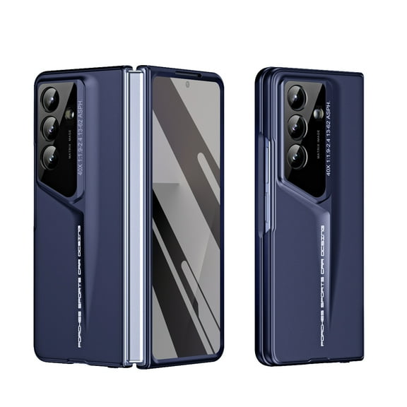 Case for Samsung Galaxy Z Fold 7 with Tempered Glass Screen Protector and Camera Lens Protector, Hard PC Shockproof Anti-Fingerprint Slim Frosted Rugged Cover for Samsung Galaxy Z Fold 7, Darkblue