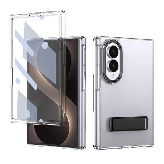 Case for Samsung Galaxy Z Fold 8, Luxury Clear Hard PC Kickstand Front ...
