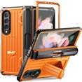 thumbnail image 1 of Case for Samsung Galaxy Z Fold3 with Hidden Screen Protector Kickstand S Pen Holder Hinge Protection, Rugged PC Shockproof Cover Compatible MagSafe Wireless Charging Non-Slip Case,Orange, 1 of 6