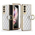 thumbnail image 1 of Case for Samsung Galaxy Z Fold3 Luxury PU Leather Folding Cover with Tempered Glass Screen Protector Ring Holder Anti-Slip Sticker Case, Rugged PC bumper Shockproof Anti-Scratches Case,White, 1 of 7