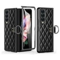 thumbnail image 1 of Case for Samsung Galaxy Z Fold3 Luxury PU Leather Folding Cover with Tempered Glass Screen Protector Ring Holder Anti-Slip Sticker Case, Rugged PC bumper Shockproof Anti-Scratches Case,Black, 1 of 7