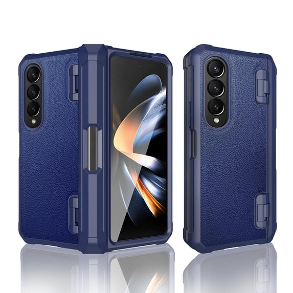 Case for Samsung Galaxy Z Fold4, Hybrid PU Leather Shockproof S Pen Slot Holder Hinge Protection Folding Cover with Screen Protector Non-Slip Case for Samsung Galaxy Z Fold4,Blue