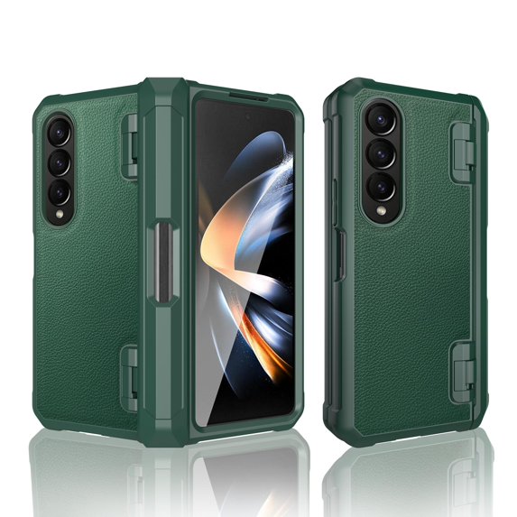 Case for Samsung Galaxy Z Fold4, Hybrid PU Leather Shockproof S Pen Slot Holder Hinge Protection Folding Cover with Screen Protector Non-Slip Case for Samsung Galaxy Z Fold4,Green