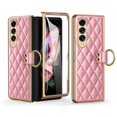 thumbnail image 1 of Case for Samsung Galaxy Z Fold4 Luxury PU Leather Folding Cover with Tempered Glass Screen Protector Ring Holder Anti-Slip Sticker Case, Rugged PC bumper Shockproof Anti-Scratches Case,Pink, 1 of 6