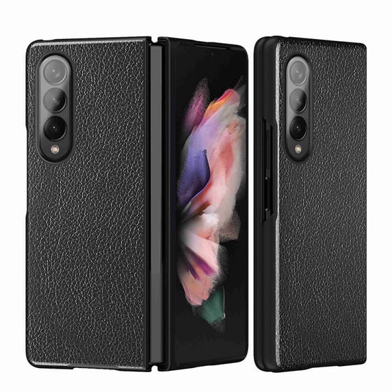 Case for Samsung Galaxy Z Fold4, Lychee Pattern Classic PU Leather + TPU Military Grade Shockproof Cover, Camera Lens Protection All-Inclusive Foldable Case for Samsung Galaxy Z Fold4, Black